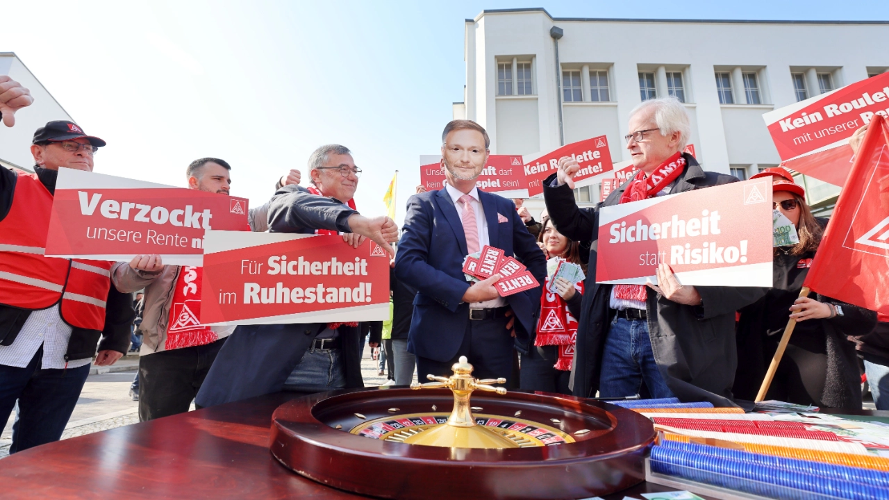 Verzockt unsere Rente nicht! IG Metall Demonstriert gegen die Aktienrente.