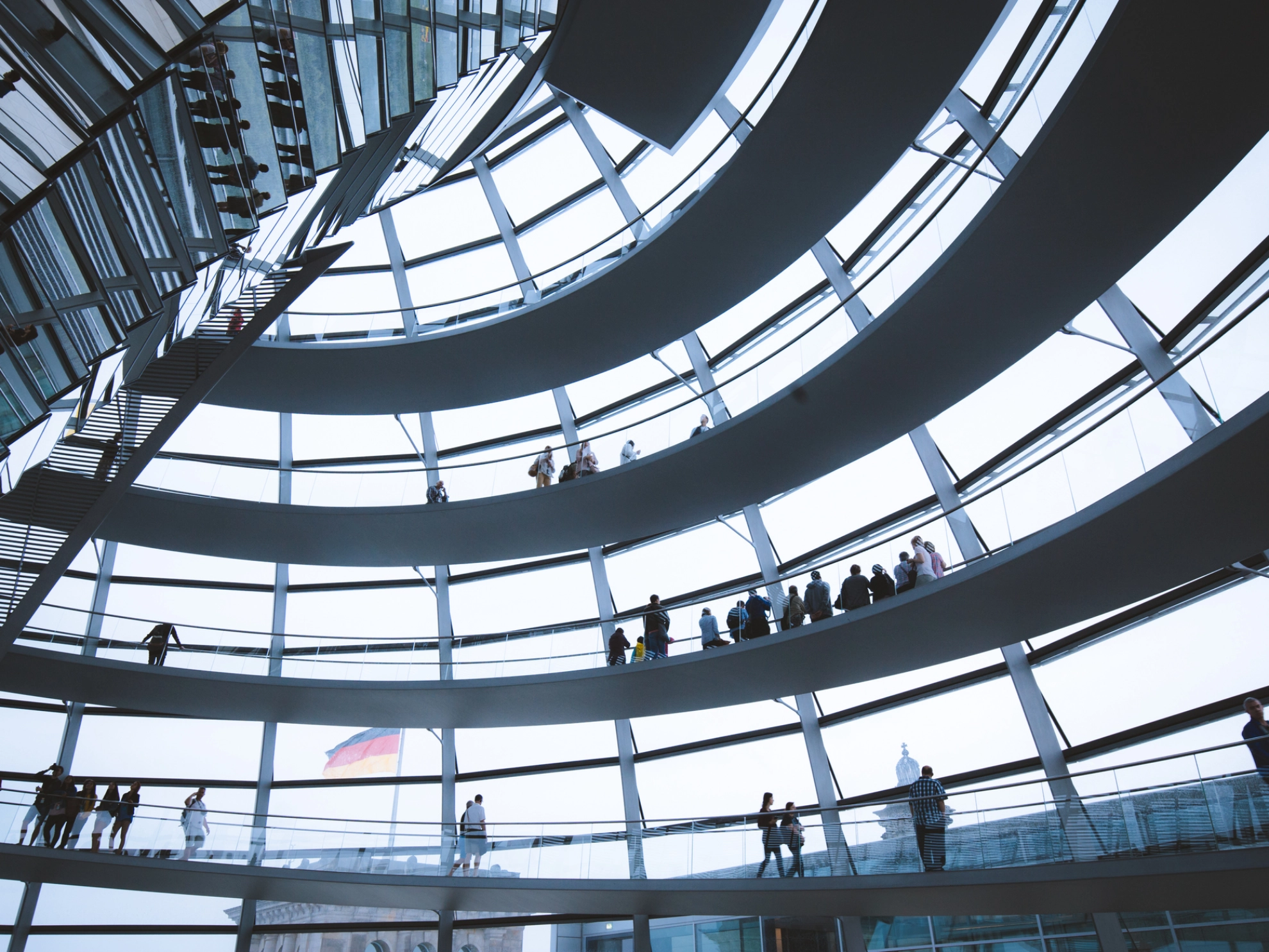 BERLIN - JULY 19, 2015: Interior view of famous Reichstag Dome in Berlin, Germany. Constructed to symbolize the reunification of Germany it's now one of Berlin's most important landmarks.